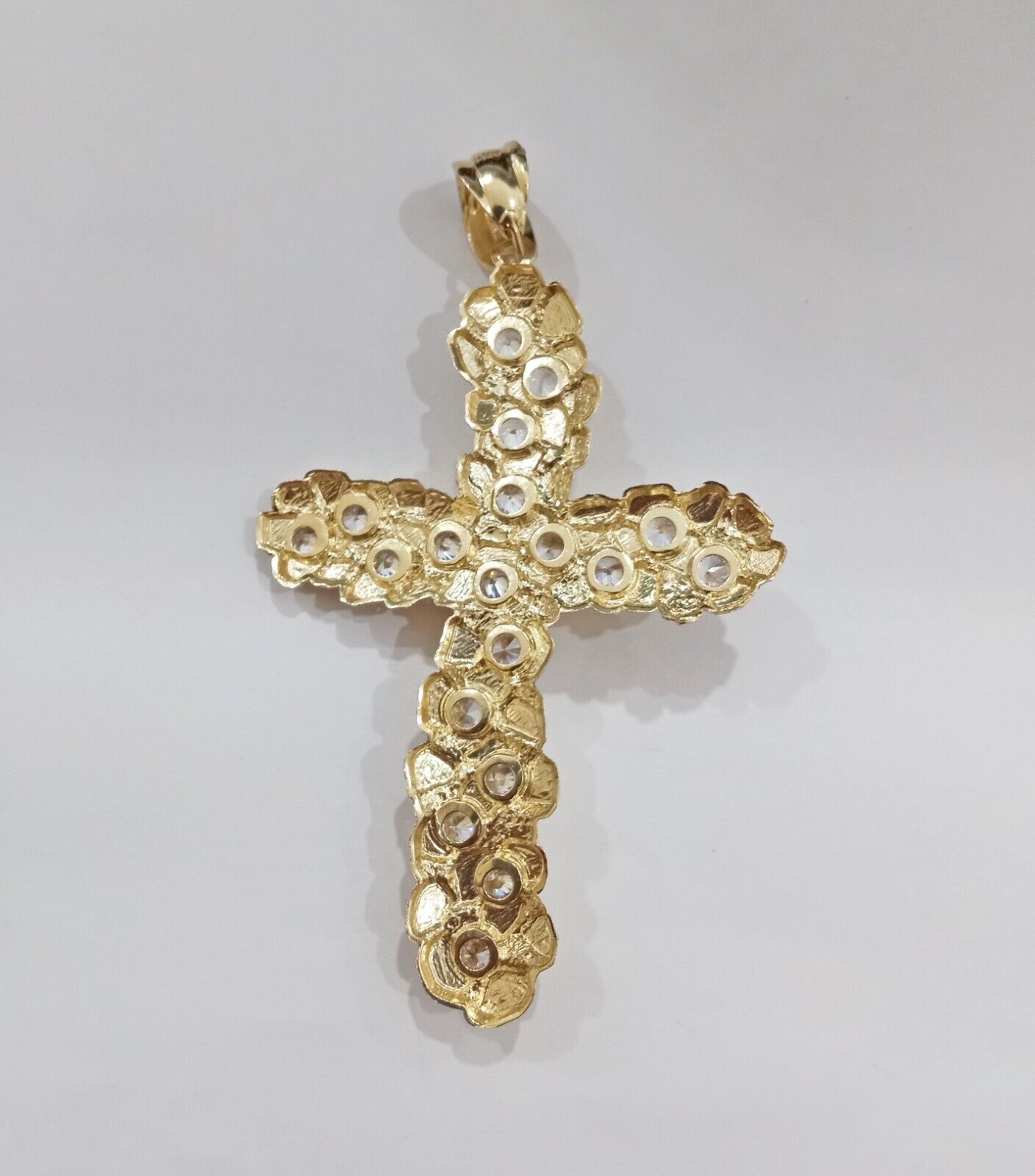 Real 14k Gold Nugget Jesus Crucifix Cross Charm Pendant 14kt Yellow Gold Men - GoldenlinQ